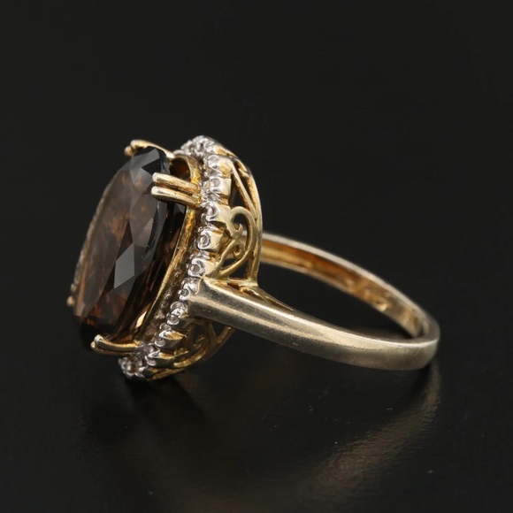 🌟SOLD Sterling Silver Smoky Quartz and Diamond Ring - Picture 7 of 9